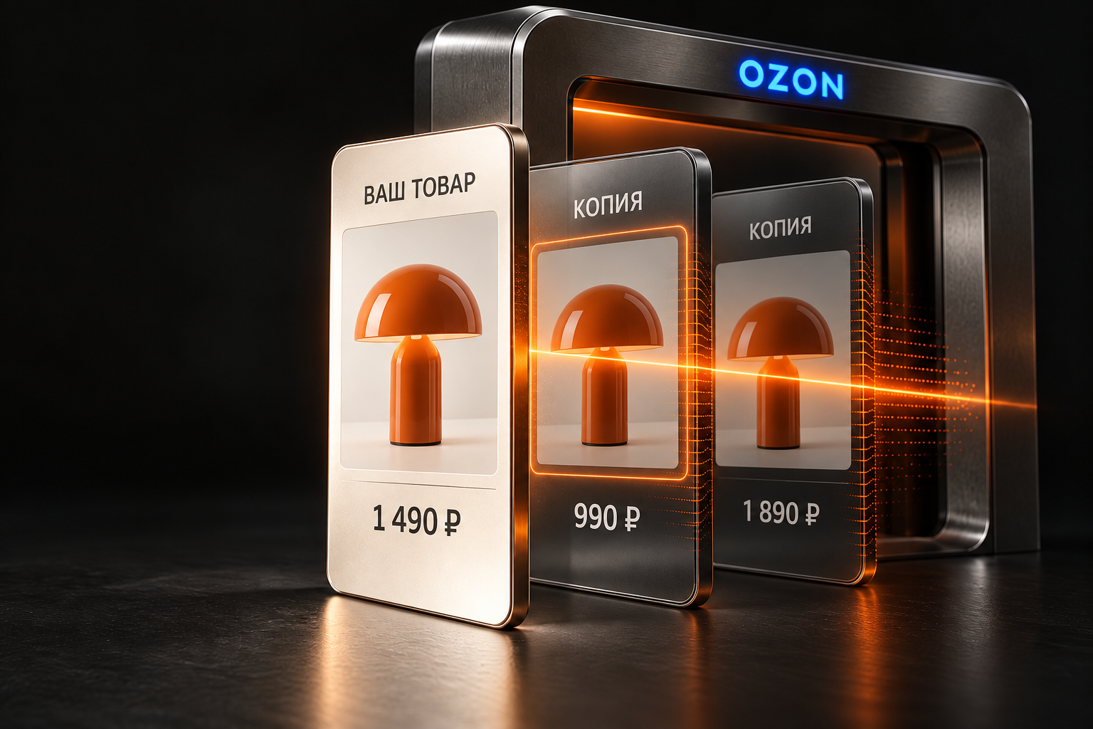 Оригинальный товар и две копии на Ozon в иллюстрации сканера